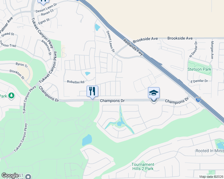 map of restaurants, bars, coffee shops, grocery stores, and more near 10961 Desert Lawn Drive in Calimesa