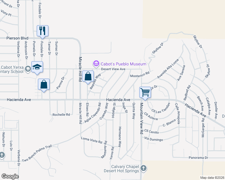 map of restaurants, bars, coffee shops, grocery stores, and more near 12849 Cuando Way in Desert Hot Springs