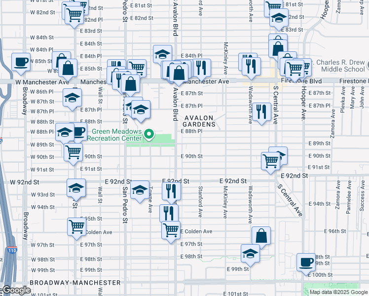 map of restaurants, bars, coffee shops, grocery stores, and more near in Los Angeles