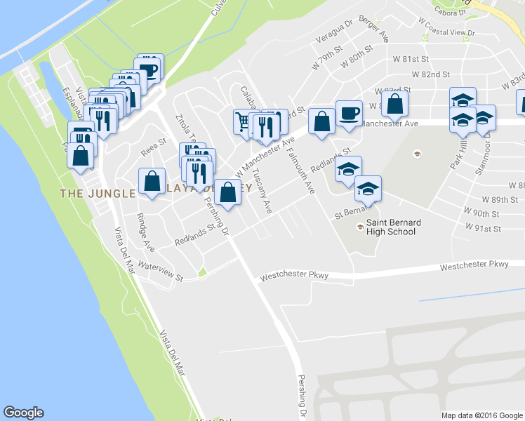 map of restaurants, bars, coffee shops, grocery stores, and more near 8738 Delgany Avenue in Los Angeles
