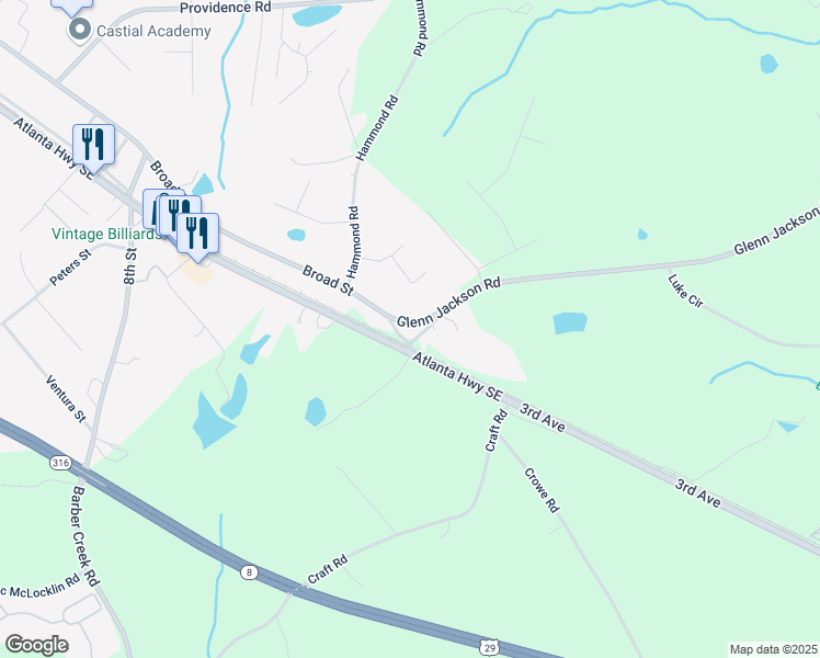 map of restaurants, bars, coffee shops, grocery stores, and more near 2189 Broad Street in Statham
