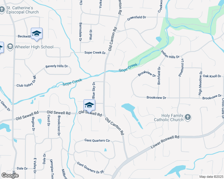 map of restaurants, bars, coffee shops, grocery stores, and more near 176 Blue Sky Drive in Marietta