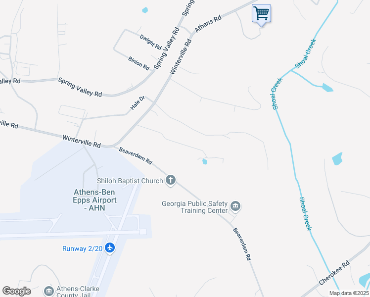 map of restaurants, bars, coffee shops, grocery stores, and more near 2358 Airport Drive in Athens