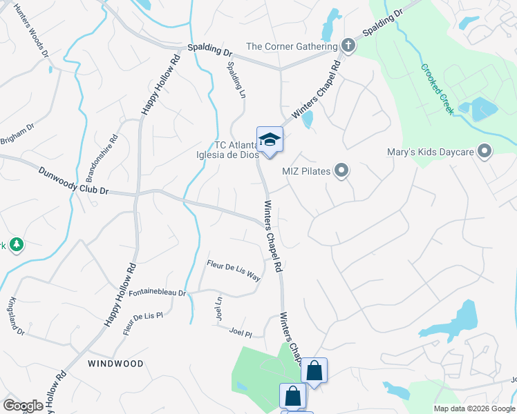 map of restaurants, bars, coffee shops, grocery stores, and more near 5434 Winters Chapel Rd in Atlanta