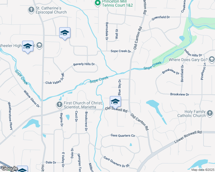 map of restaurants, bars, coffee shops, grocery stores, and more near 2940 Blue Sky Place in Marietta