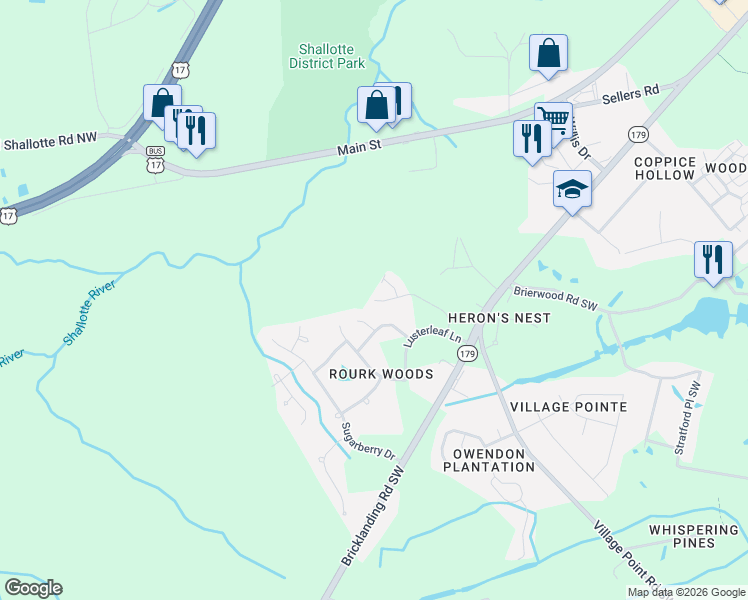 map of restaurants, bars, coffee shops, grocery stores, and more near 4898 Tallow Trace in Shallotte