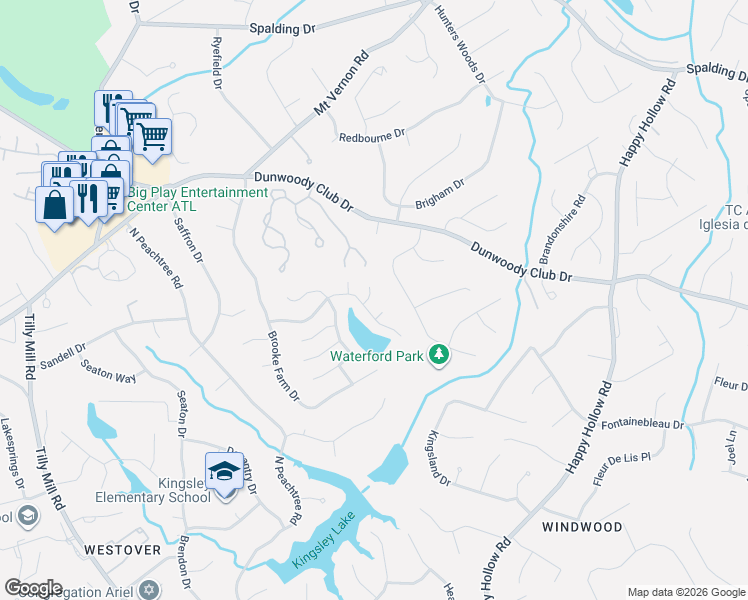 map of restaurants, bars, coffee shops, grocery stores, and more near 5307 Littlebrooke Court in Dunwoody