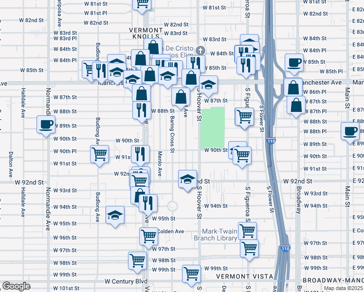 map of restaurants, bars, coffee shops, grocery stores, and more near 8933 Orchard Avenue in Los Angeles