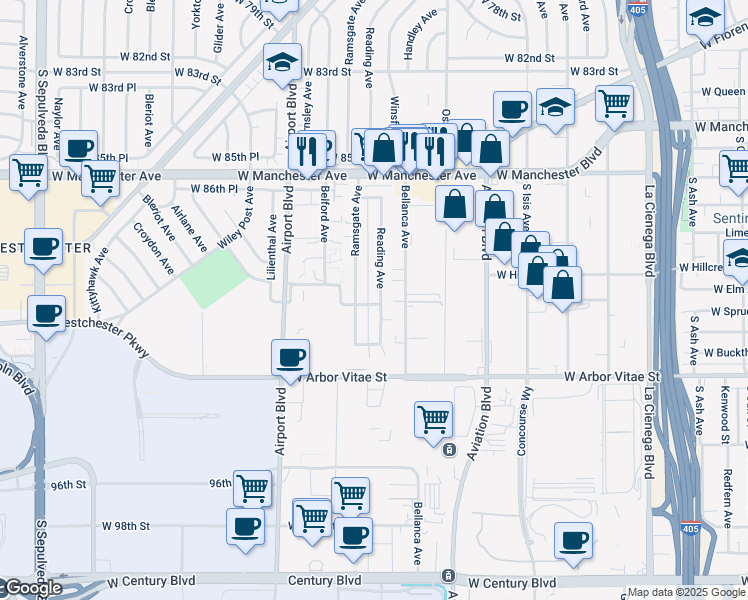 map of restaurants, bars, coffee shops, grocery stores, and more near 8940 Reading Avenue in Los Angeles