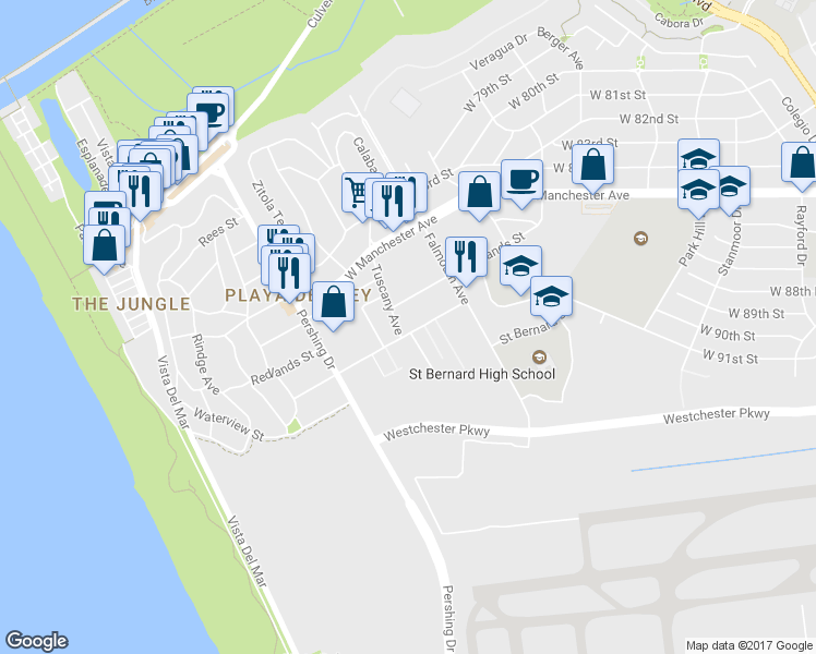 map of restaurants, bars, coffee shops, grocery stores, and more near 8738 Delgany Avenue in Los Angeles