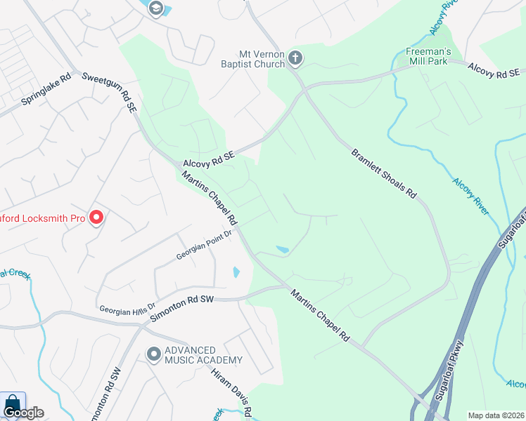 map of restaurants, bars, coffee shops, grocery stores, and more near 1415 Rock Springs Rd in Lawrenceville