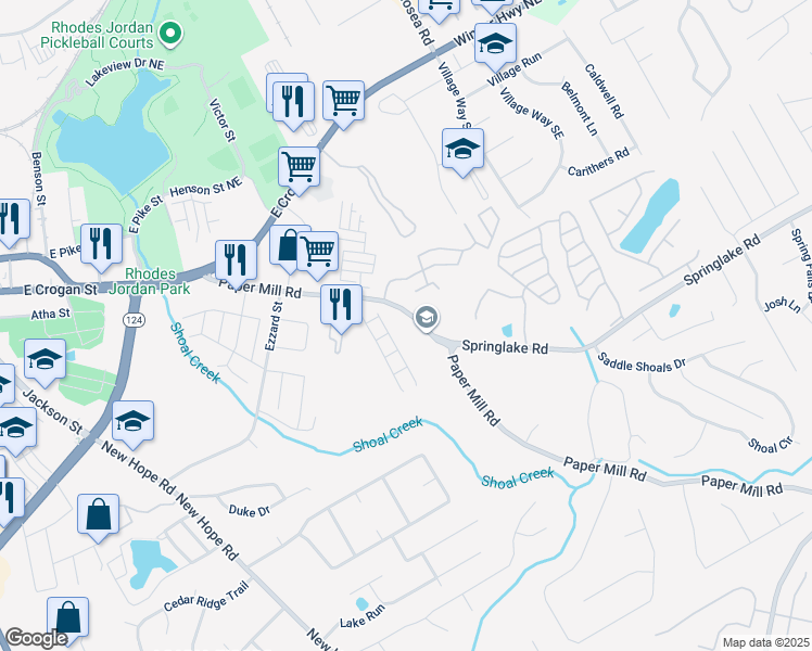 map of restaurants, bars, coffee shops, grocery stores, and more near 189 Paper Mill Road in Lawrenceville