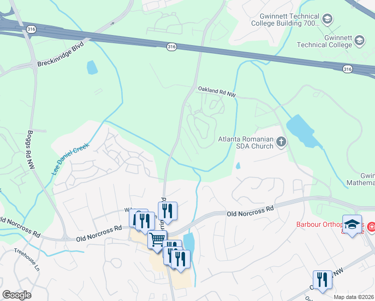 map of restaurants, bars, coffee shops, grocery stores, and more near 1283 Miss Irene Lane Northwest in Lawrenceville