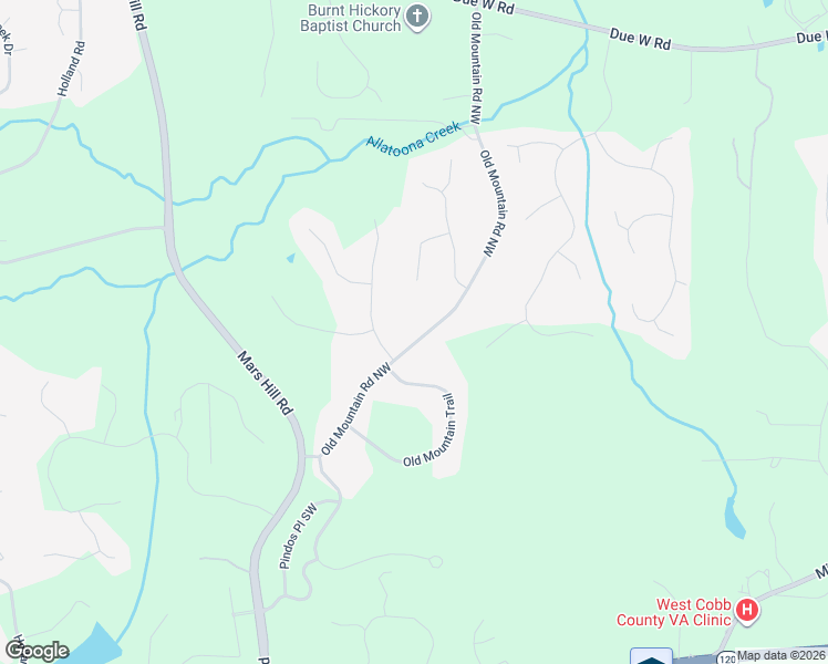 map of restaurants, bars, coffee shops, grocery stores, and more near 51 Old Mountain Road Northwest in Powder Springs