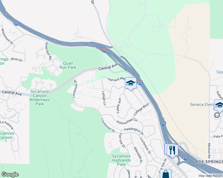 map of restaurants, bars, coffee shops, grocery stores, and more near West Point Drive in Riverside