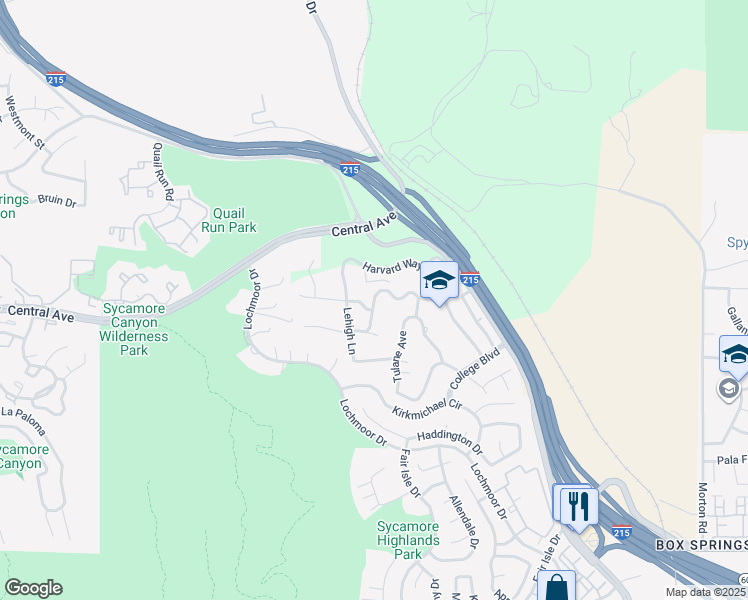 map of restaurants, bars, coffee shops, grocery stores, and more near West Point Drive in Riverside