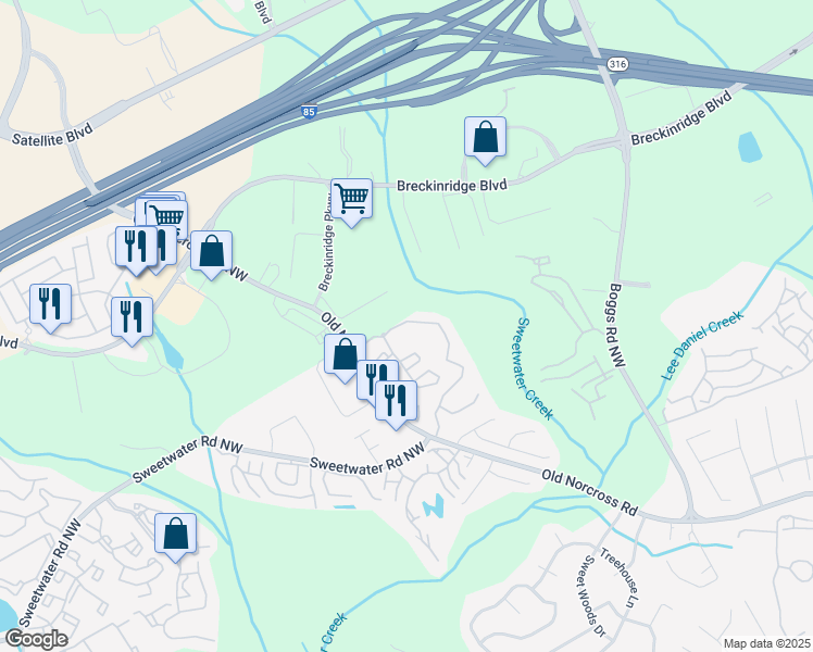 map of restaurants, bars, coffee shops, grocery stores, and more near 719 Arbor Drive in Duluth