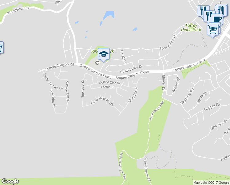 map of restaurants, bars, coffee shops, grocery stores, and more near 16326 Whitefield Court in Chino Hills