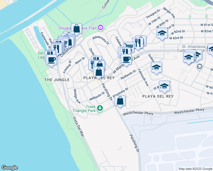 map of restaurants, bars, coffee shops, grocery stores, and more near 8700 West Talbert Street in Los Angeles