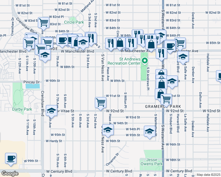 map of restaurants, bars, coffee shops, grocery stores, and more near 8927 Haas Avenue in Los Angeles