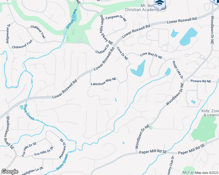 map of restaurants, bars, coffee shops, grocery stores, and more near 204 Lakeshore Court Northeast in Marietta