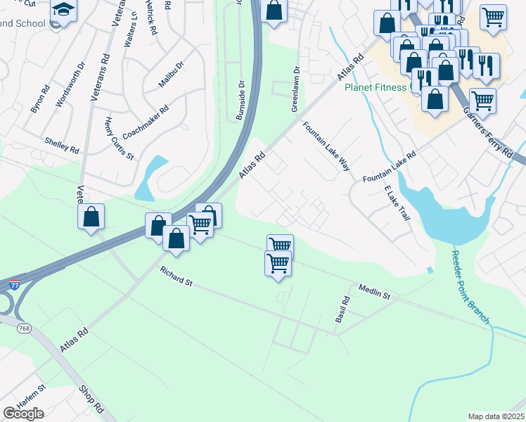 map of restaurants, bars, coffee shops, grocery stores, and more near 111 Atlas Court in Columbia