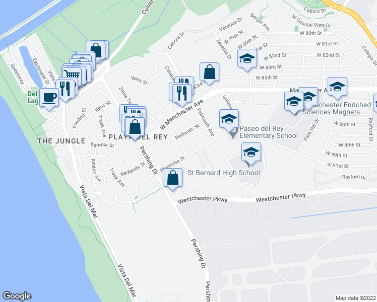 map of restaurants, bars, coffee shops, grocery stores, and more near 8738 Delgany Avenue in Los Angeles