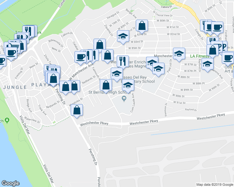 map of restaurants, bars, coffee shops, grocery stores, and more near 7749 Saint Bernard Street in Los Angeles