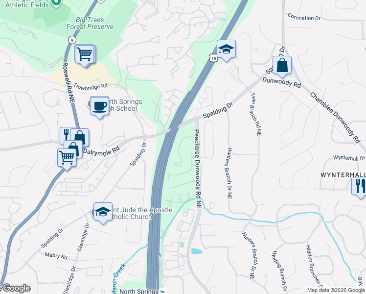 map of restaurants, bars, coffee shops, grocery stores, and more near 7370 Talbot Colony Northeast in Atlanta