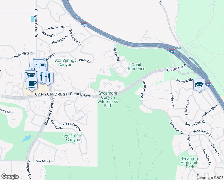 map of restaurants, bars, coffee shops, grocery stores, and more near 375 Central Avenue in Riverside