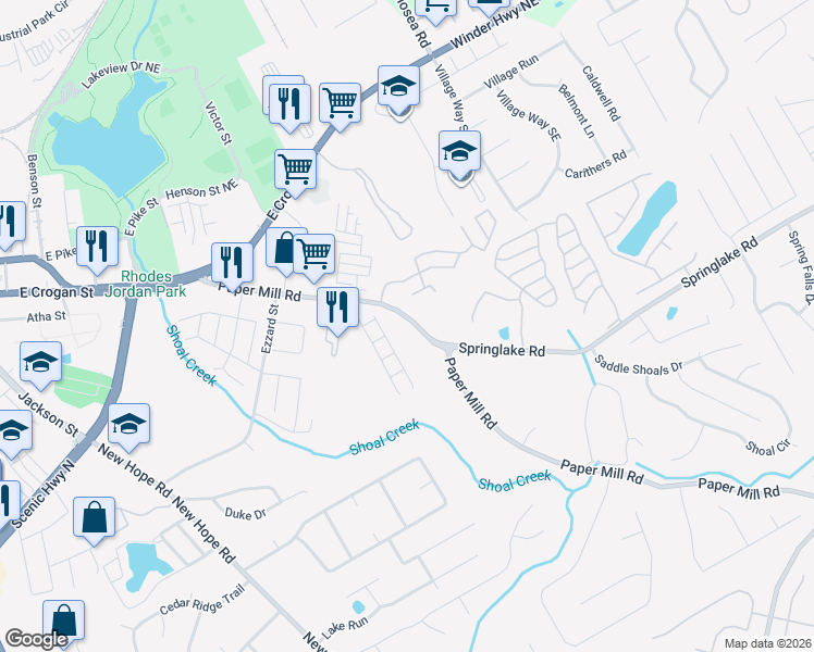 map of restaurants, bars, coffee shops, grocery stores, and more near 189 Paper Mill Road in Lawrenceville