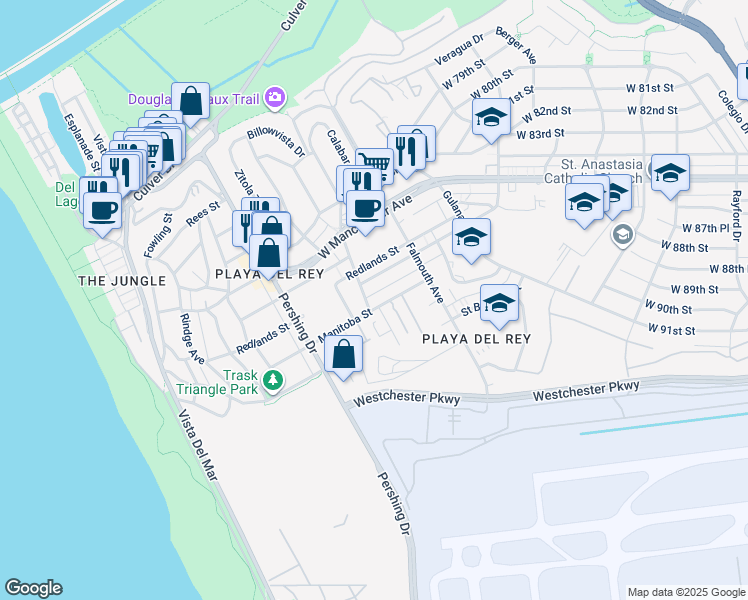 map of restaurants, bars, coffee shops, grocery stores, and more near 8740 Tuscany Avenue in Los Angeles