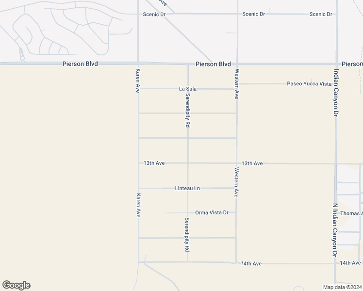 map of restaurants, bars, coffee shops, grocery stores, and more near Serendipity Road in Desert Hot Springs