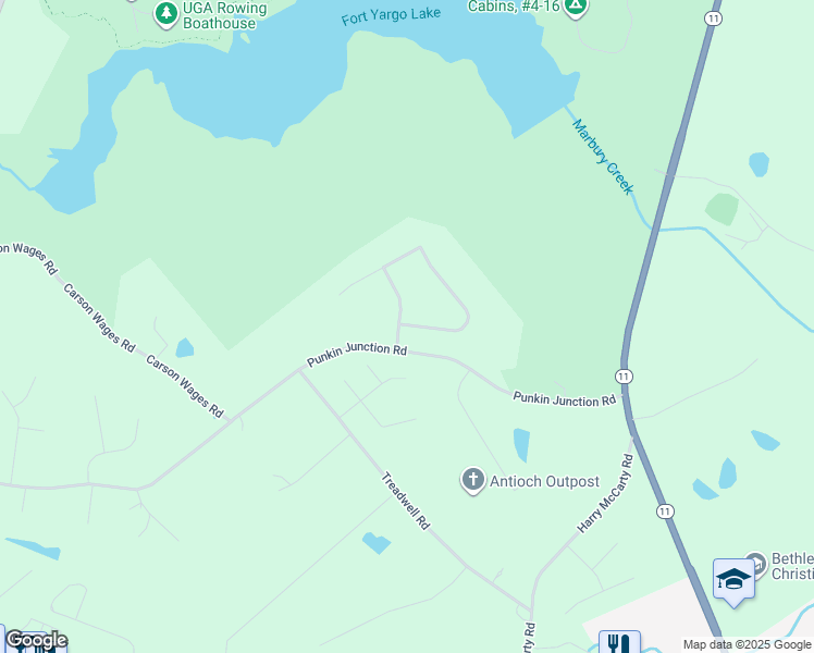 map of restaurants, bars, coffee shops, grocery stores, and more near 116 Sunningdale Drive in Winder