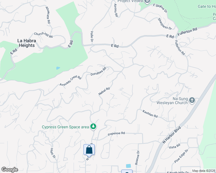 map of restaurants, bars, coffee shops, grocery stores, and more near 1745 Nabal Road in La Habra Heights