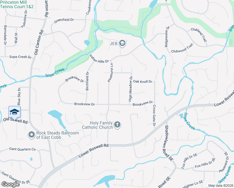 map of restaurants, bars, coffee shops, grocery stores, and more near 225 Pinetree Drive in Marietta