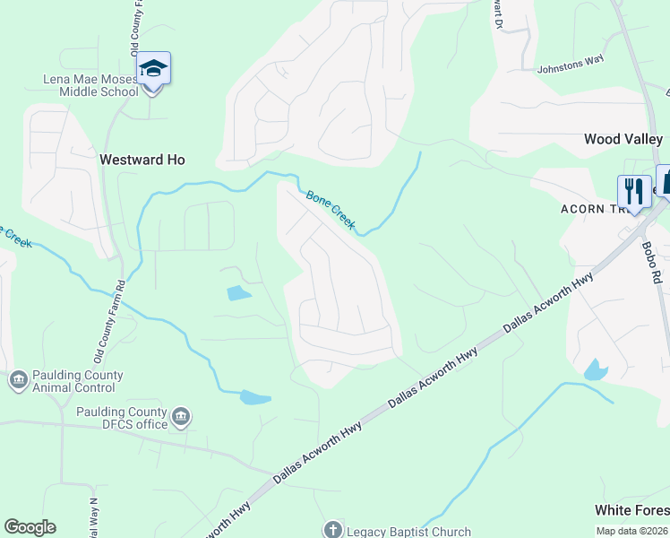 map of restaurants, bars, coffee shops, grocery stores, and more near 115 Fox Knoll Trail in Dallas