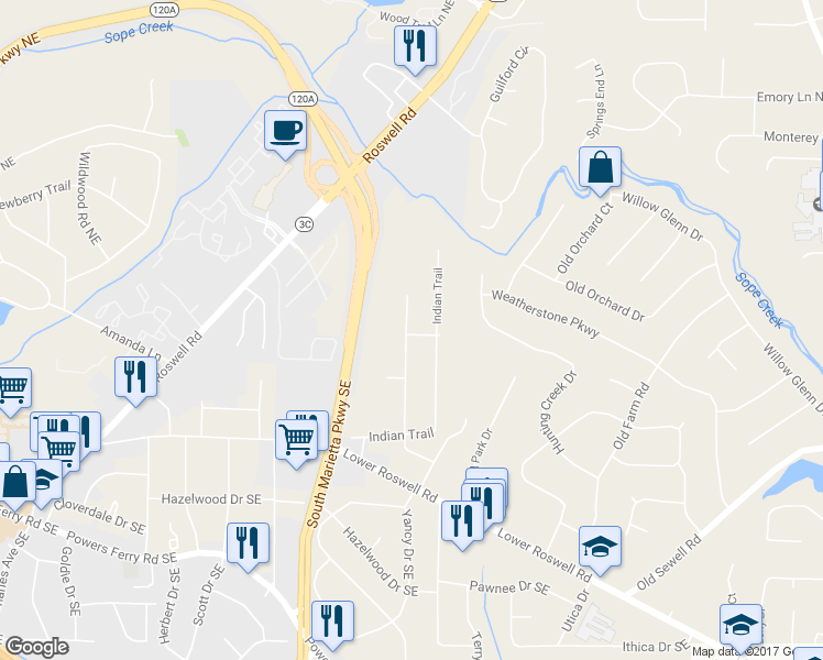 map of restaurants, bars, coffee shops, grocery stores, and more near 210 Worthington Drive in Marietta