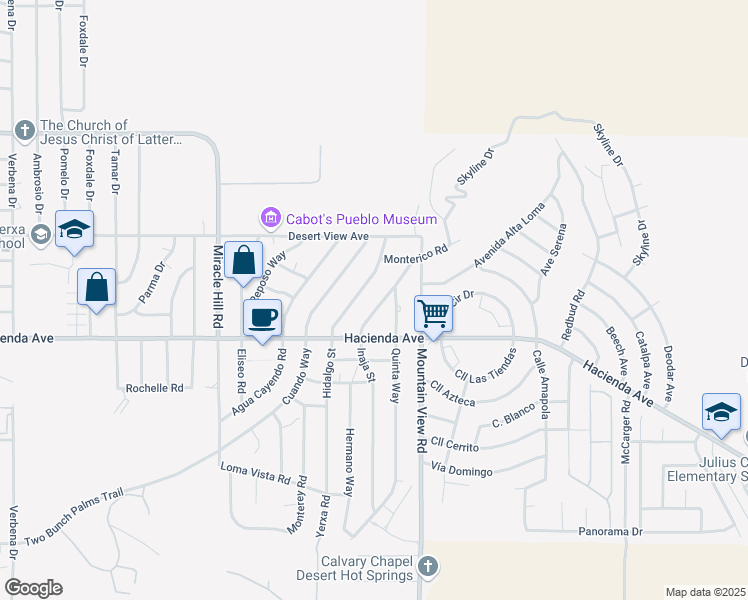 map of restaurants, bars, coffee shops, grocery stores, and more near 12839 Inaja Street in Desert Hot Springs