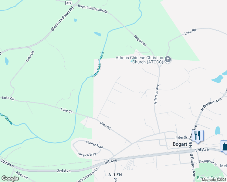 map of restaurants, bars, coffee shops, grocery stores, and more near 120 Ingobert Place in Bogart