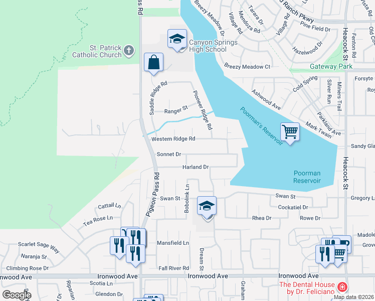 map of restaurants, bars, coffee shops, grocery stores, and more near 23192 Sonnet Drive in Moreno Valley