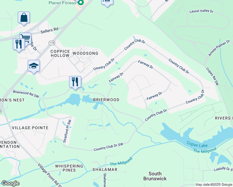 map of restaurants, bars, coffee shops, grocery stores, and more near 5 Fairway Dr in Shallotte