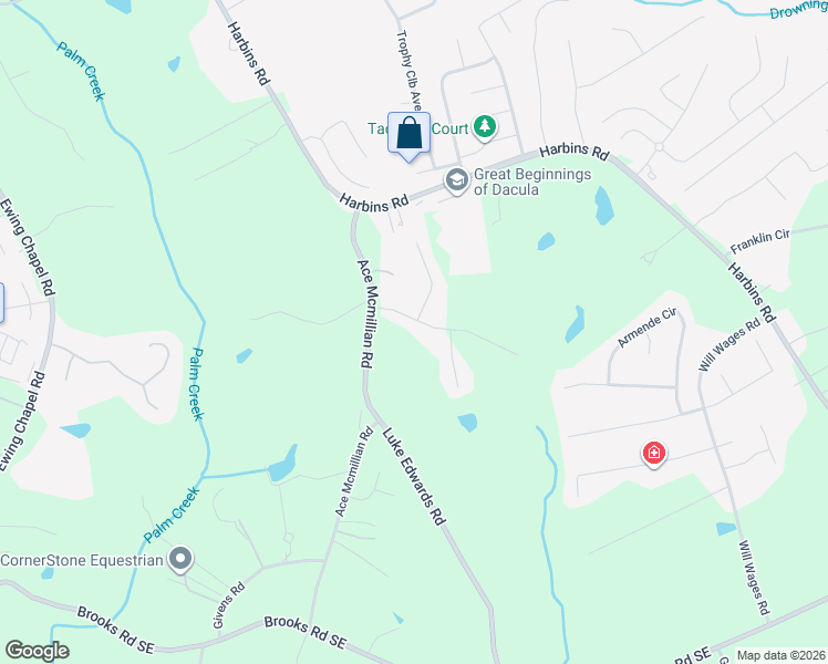 map of restaurants, bars, coffee shops, grocery stores, and more near 2443 Indian Bluffs Drive Southeast in Dacula