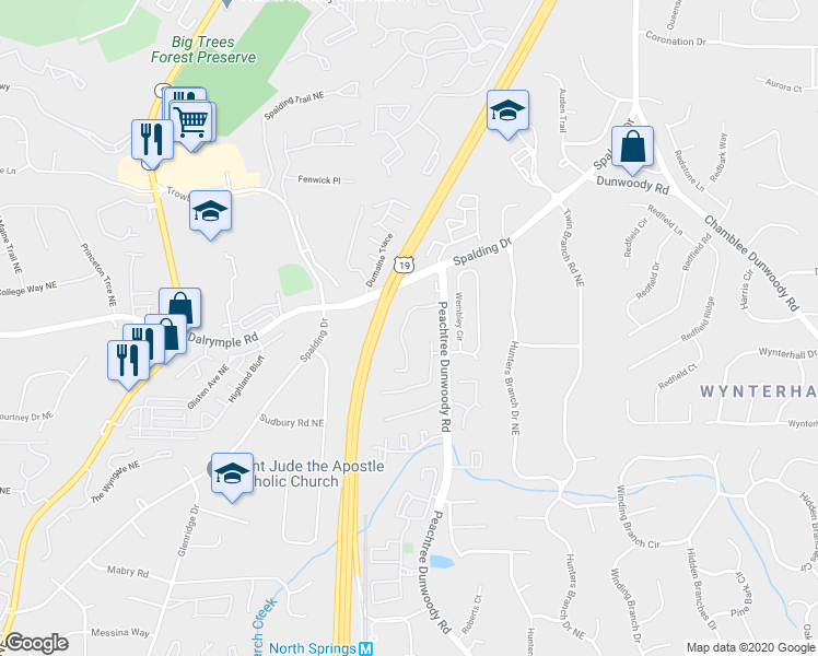 map of restaurants, bars, coffee shops, grocery stores, and more near 7370 Talbot Colony Northeast in Atlanta