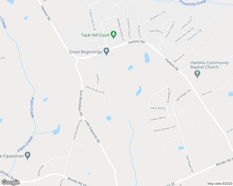 map of restaurants, bars, coffee shops, grocery stores, and more near 2502 Indian Bluffs Drive Southeast in Dacula