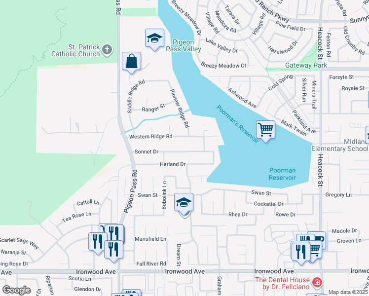map of restaurants, bars, coffee shops, grocery stores, and more near 23320 Sonnet Drive in Moreno Valley