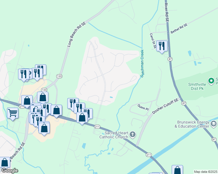 map of restaurants, bars, coffee shops, grocery stores, and more near 5003 Bowline Court in Southport