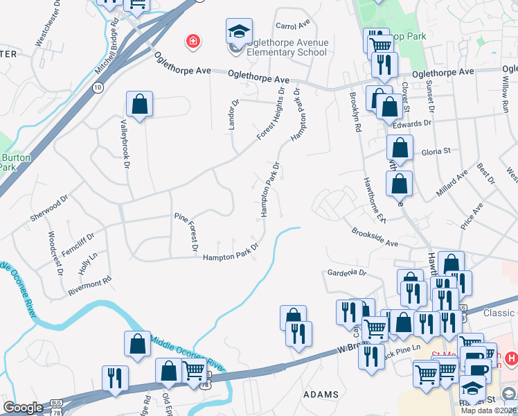 map of restaurants, bars, coffee shops, grocery stores, and more near 201 Jarrett Ct in Athens