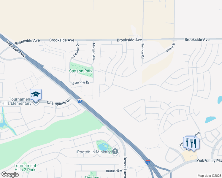 map of restaurants, bars, coffee shops, grocery stores, and more near 1680 Snowberry Road in Beaumont