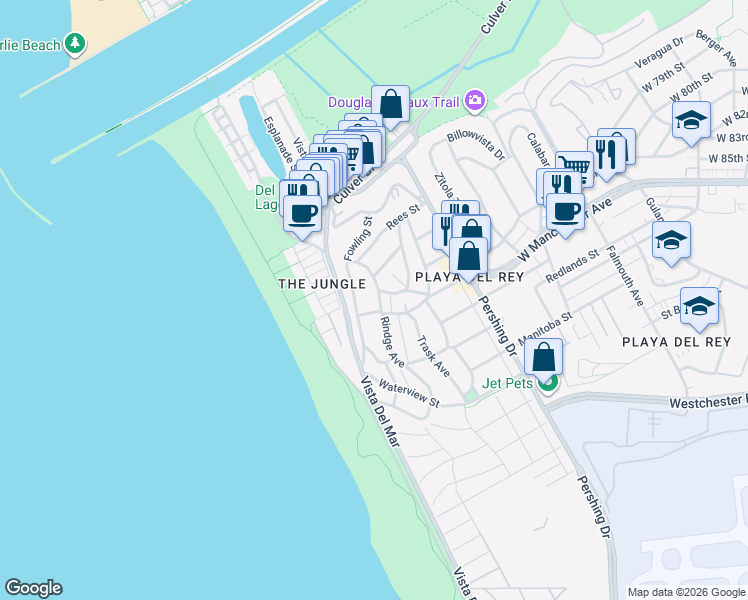 map of restaurants, bars, coffee shops, grocery stores, and more near 7209 Rindge Avenue in Los Angeles